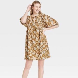Floral Paisley Puff Sleeve Babydoll Mini Dress
